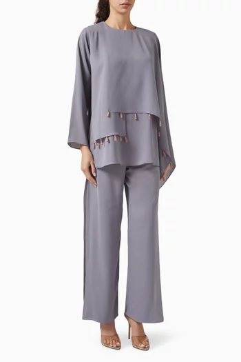 طقم بلوزة وبنطال كريب شيفون، 3 قطع