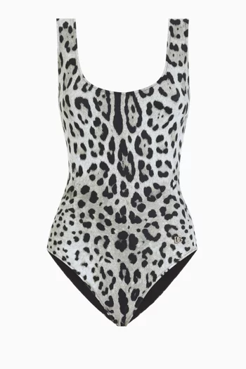 لباس سباحة قطعة واحدة بتصميم رياضي مزين بنقشة جلد الفهد