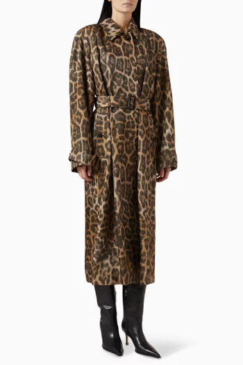 Leopard Belted Trench Coat