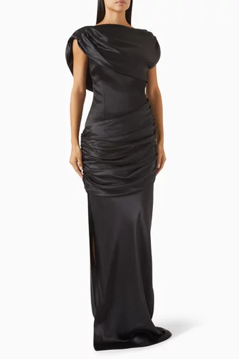 Cape Ruched Gown in Satin