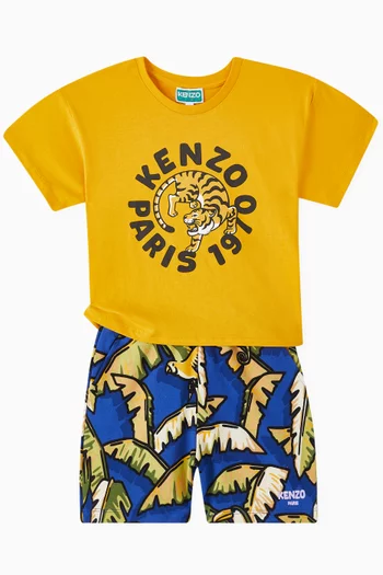 Plant Print Shorts in Cotton Poplin