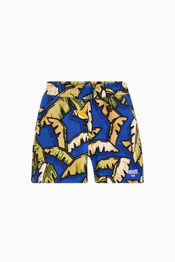 Plant Print Shorts in Cotton Poplin