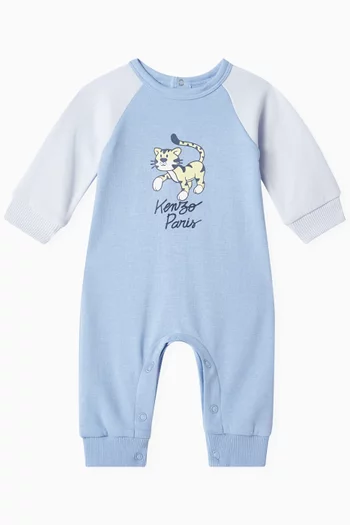 Tiger-print Romper in Organic Cotton-blend