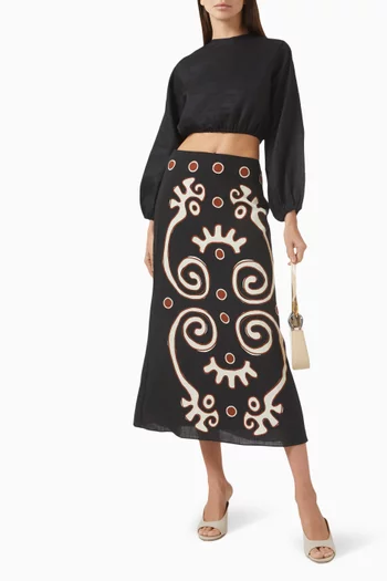 Fabiana Printed Midi Skirt in Linen