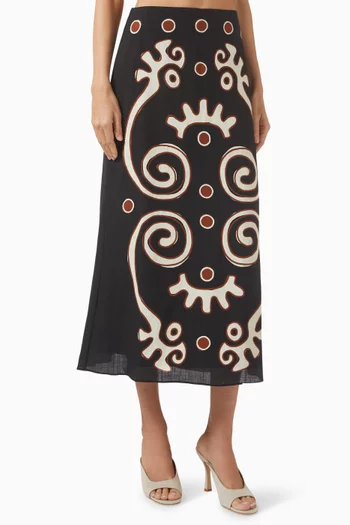 Fabiana Printed Midi Skirt in Linen
