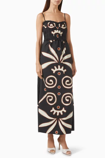 Lucena Printed Midi Dress in Linen
