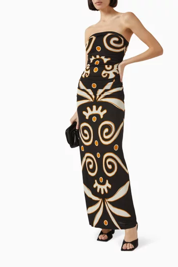 Daphne Gathered Maxi Dress in Viscose Blend