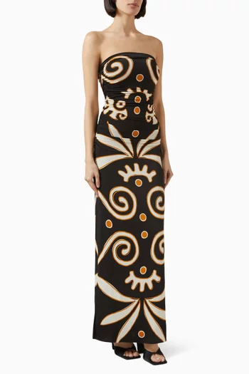 Daphne Gathered Maxi Dress in Viscose Blend