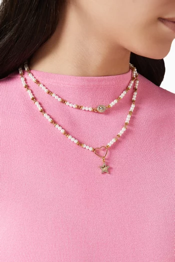 Mystic Splendid Pearl Necklace in Gold-plated Brass