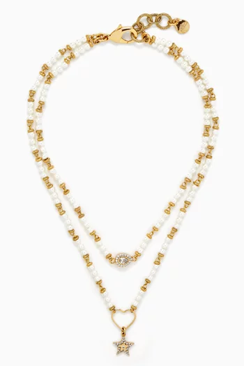 Mystic Splendid Pearl Necklace in Gold-plated Brass