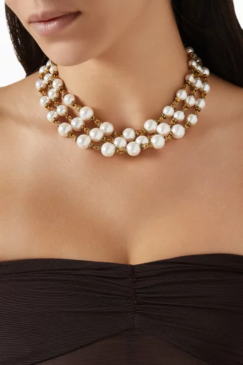Mystic Mirella Pearl Necklace in Gold-plated Brass