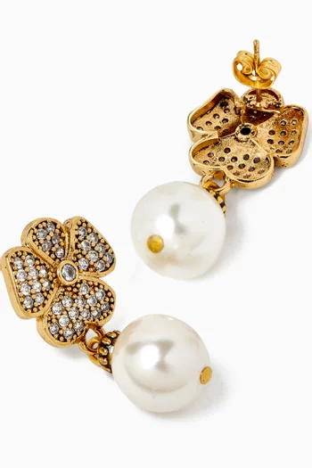 Judy Pearl Clover Earrings in Gold-plated Brass