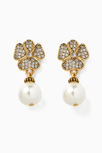 Judy Pearl Clover Earrings in Gold-plated Brass