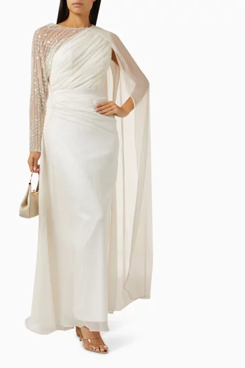 Embroidered Maxi Dress in Scuba & Chiffon