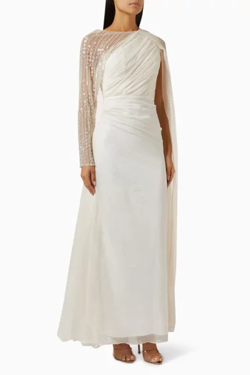 Embroidered Maxi Dress in Scuba & Chiffon