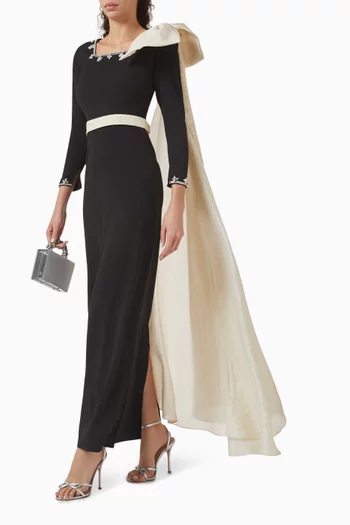 Bow Embellished Maxi Dress in Scuba