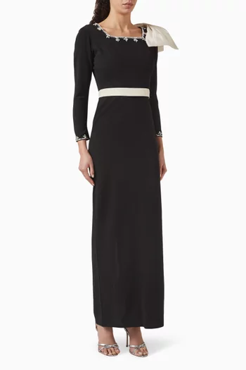 Bow Embellished Maxi Dress in Scuba