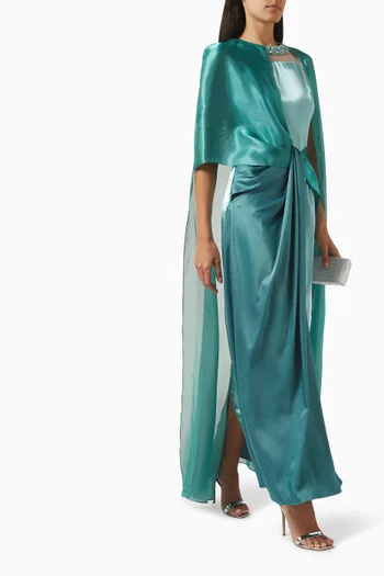 Empress Maxi Dress in Crepe Satin & Organza
