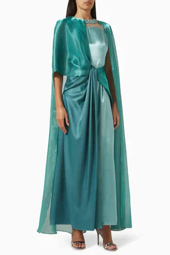Empress Maxi Dress in Crepe Satin & Organza