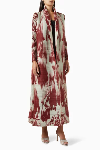 Printed Abaya in Stretch Plissé