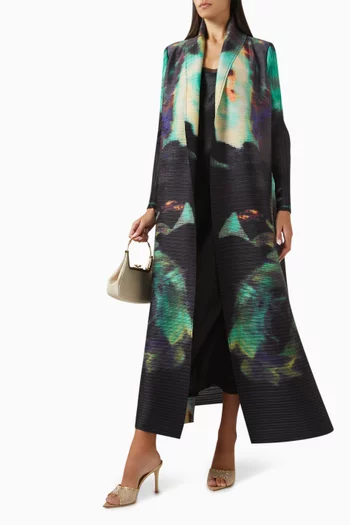 Printed Abaya in Stretch Plissé