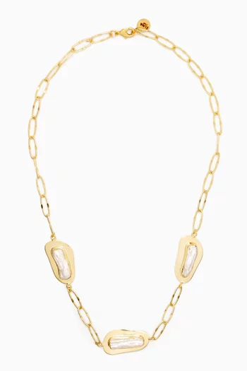 Pearl Paperclip Chain Necklace in 18kt Gold-plated Metal