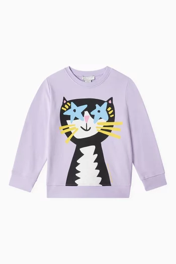 Cat Printed Sweatshirt in Organic Cotton