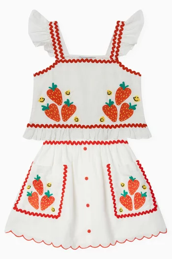 Strawberry Embroidered Ruffle Top in Cotton-blend