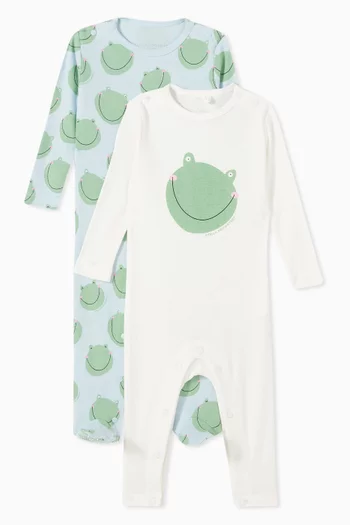 Frog-print Sleepsuit in Cotton, Set of 2