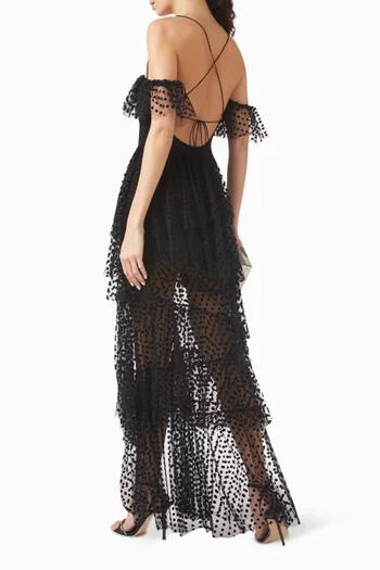Carmen Tiered Ruffle Maxi Dress in Tulle