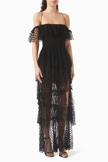 Carmen Tiered Ruffle Maxi Dress in Tulle