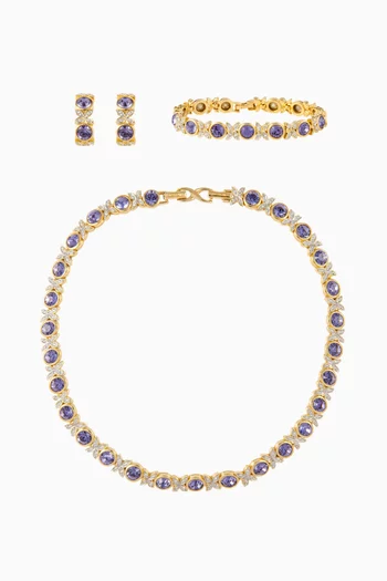 1980s Rediscovered Crystal Necklace, Earrings & Bracelet Set