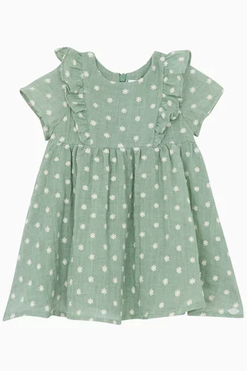 Floral-embroidered Dress in Cotton-blend