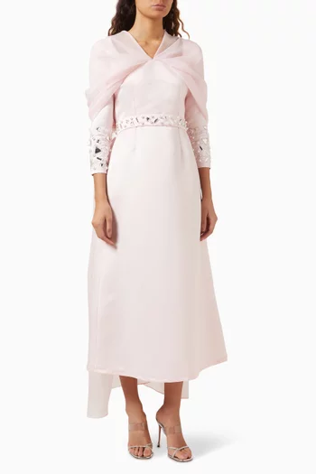 فستان متوسط الطول بتطريزات عاكسة للضوء أورجانزا وستان