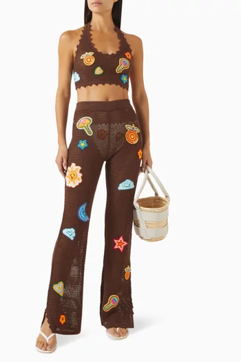 Crochet Patches Pants in Cotton-blend