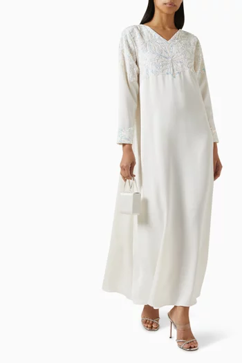 Abstract Floral-embellished Maxi Dress