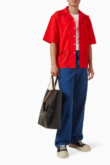 Logo-embroidered Cut-out Shirt in Cotton-poplin