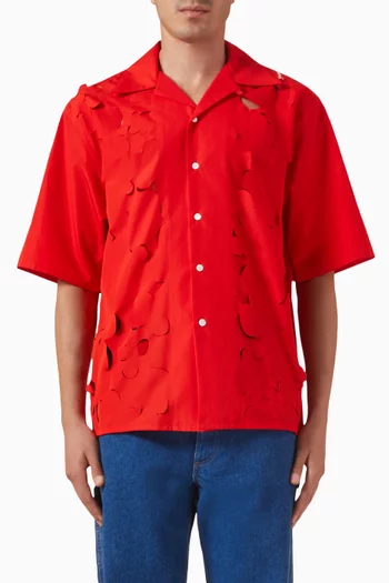 Logo-embroidered Cut-out Shirt in Cotton-poplin