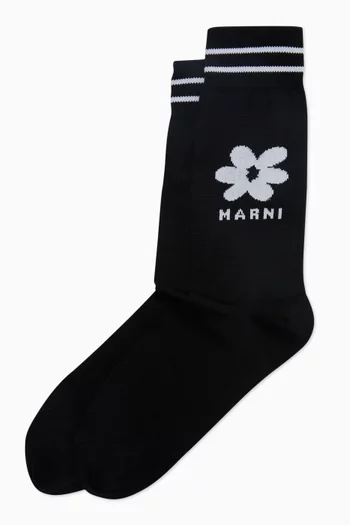 Flower Logo Socks in Cotton-blend