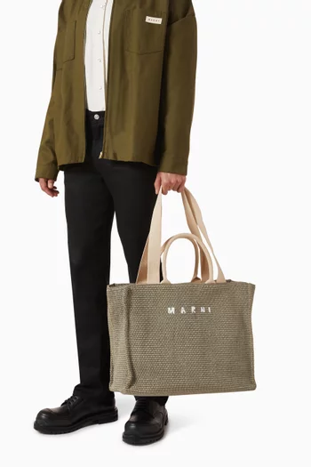 Logo Tote Bag in Cotton-straw