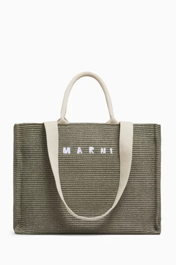 Logo Tote Bag in Cotton-straw