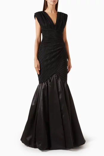 V-neck Layered Mermaid Gown
