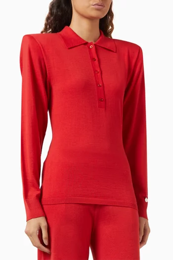 Padded-shoulder Polo Shirt in Virgin Wool