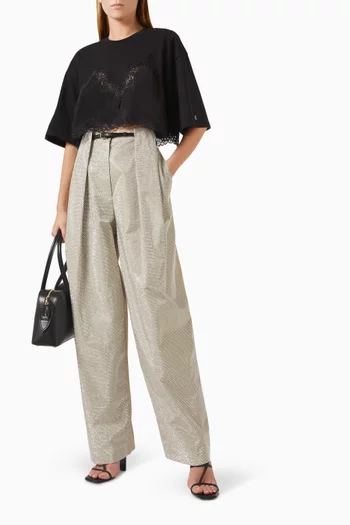 Crop Lace-hem T-shirt in Cotton