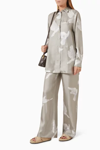 Oversized Dove-print Shirt in Silk