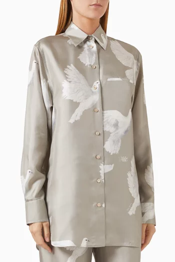 Oversized Dove-print Shirt in Silk