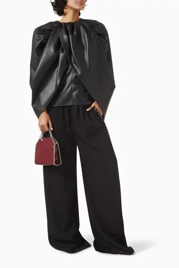 Wrapped Cape Ruched Top in Faux Leather