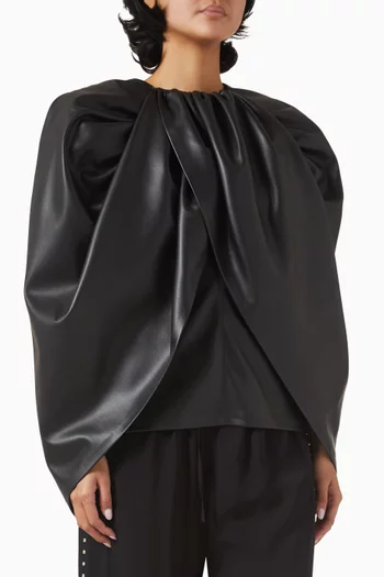 Wrapped Cape Ruched Top in Faux Leather