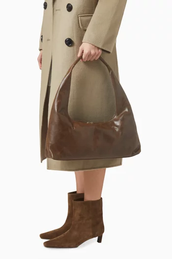 Large Hobo Shoulder Bag in Washed Leather