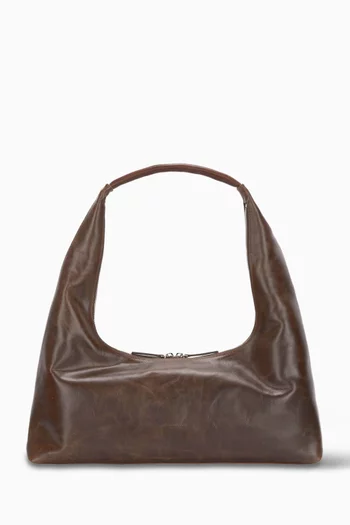 Large Hobo Shoulder Bag in Washed Leather
